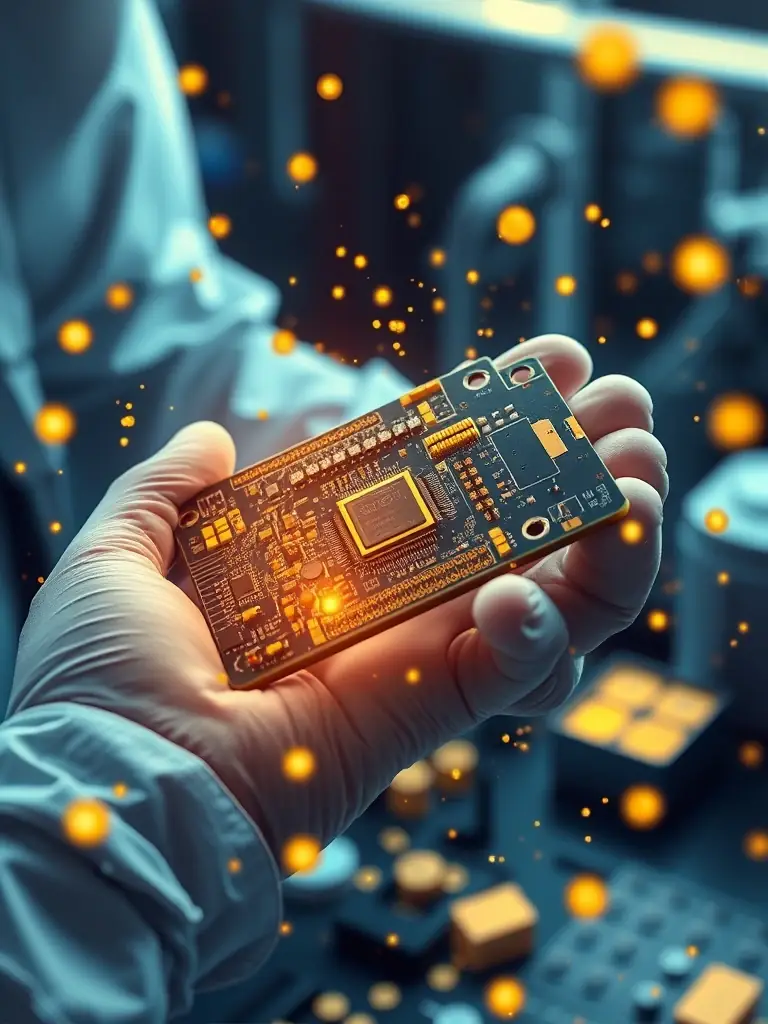 An image showcasing the process of extracting valuable materials from recycled electronics, such as gold, silver, and copper, demonstrating resource recovery.