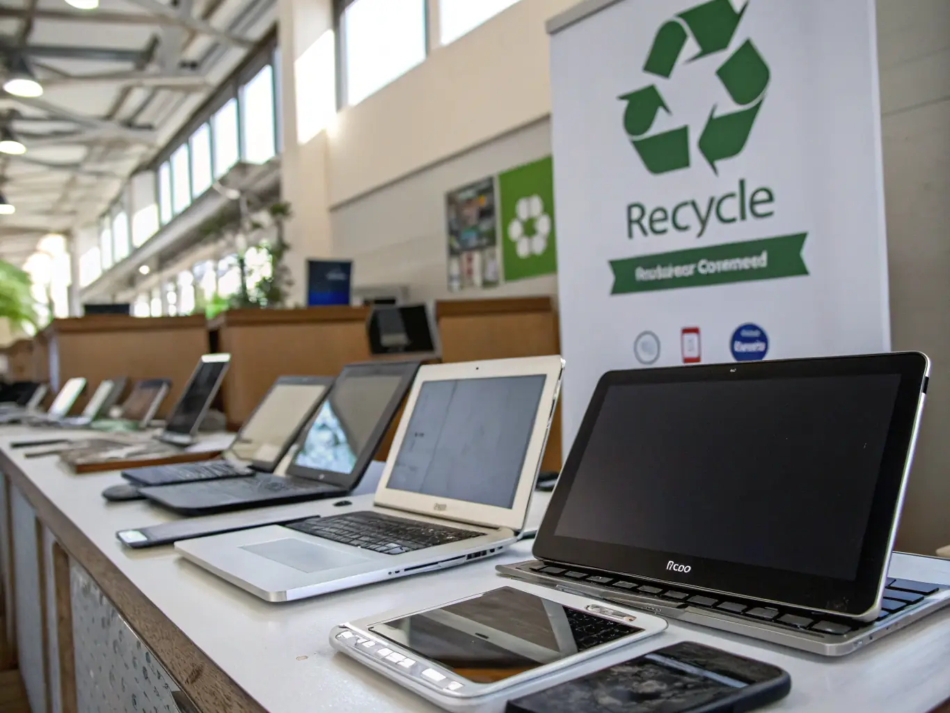An image showing various smartphones and tablets being sorted for recycling at RecycleXtreme's facility.